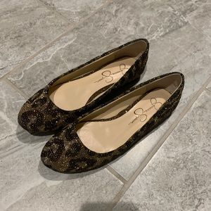 Leopard Glitter Gold Tone Flats